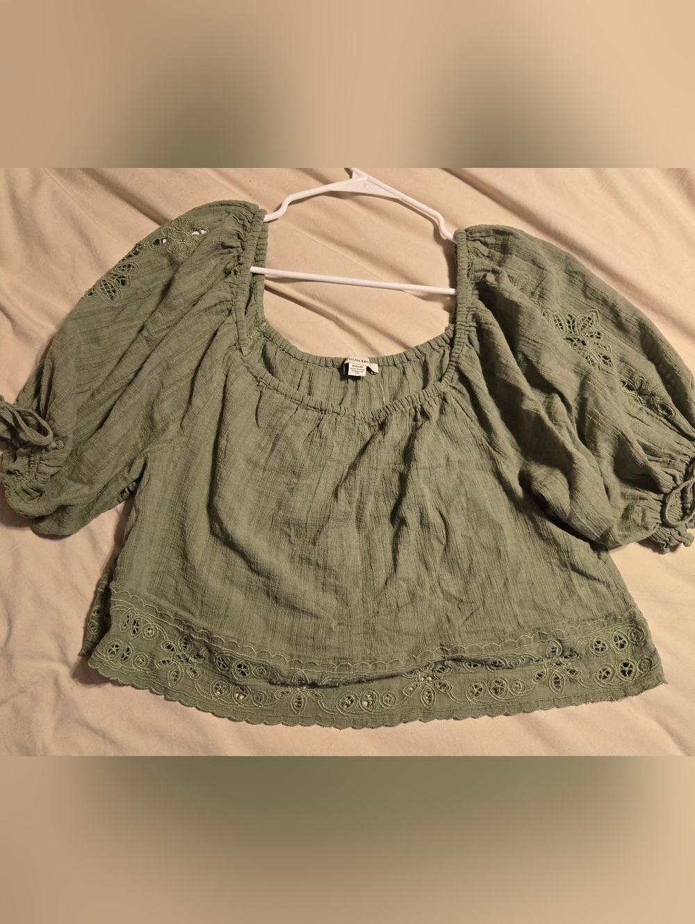 American Eagle Green Off Shoulder Boho Peasant Top Medium